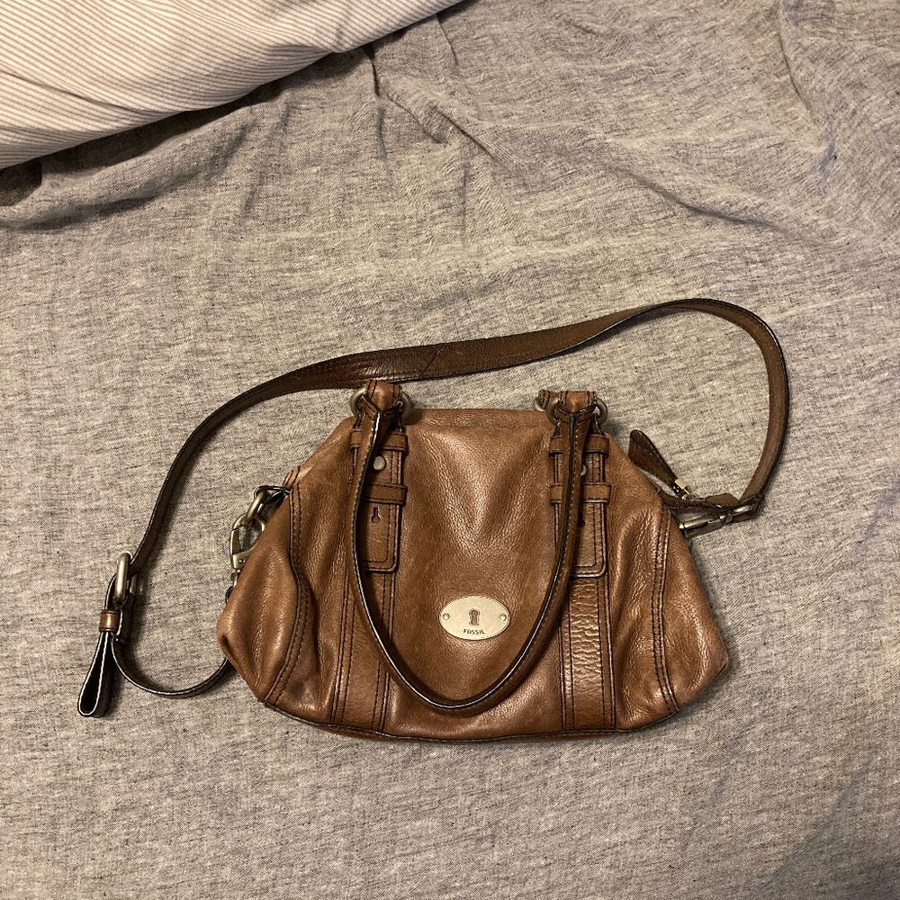 Brown leather Fossil satchel purse